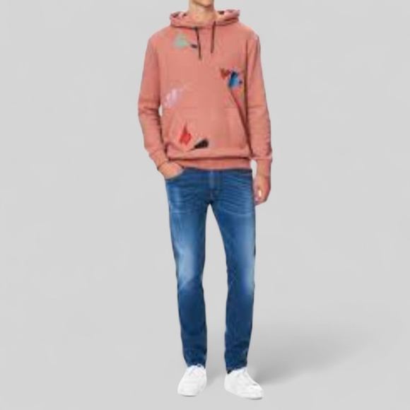PAUL SMITH Embroidered Marker Pen Mens Pink Hoodie Ink Spill Organic Cotton L - Picture 1 of 16